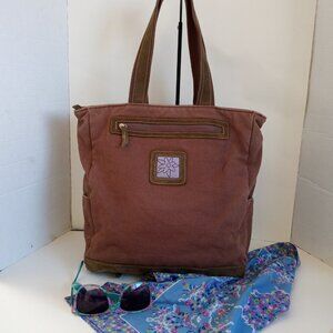 SHERPANI "Clover" Canvas & Leather Zip-top Top-hanle Tote Bag Brown